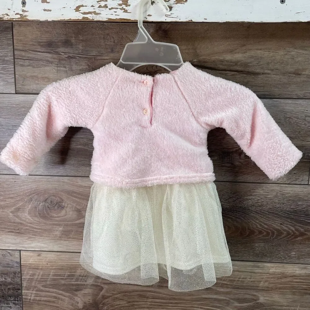 Little Lass Girl Dress Pink White Gold Sparkles Tutu 1pc Fuzzy Kitty Cat Top 12M